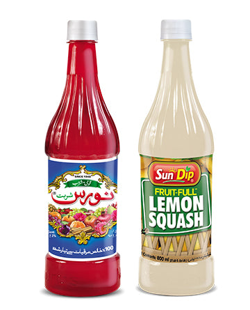 "Naurus Sharbat and Sun Dip Lemon Squash 800ml bottles – Summer Drink Bundle for Refreshing Beverages"