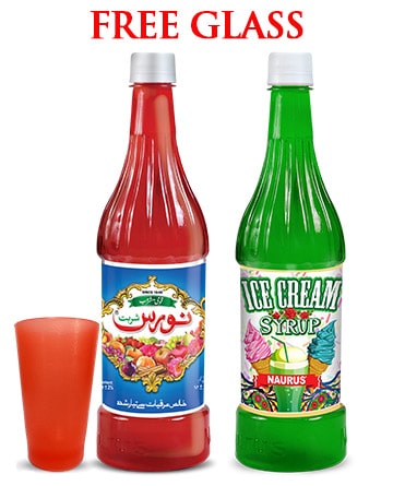 Naurus Red Syrup and Ice Cream Syrup Bundle with Free Glass