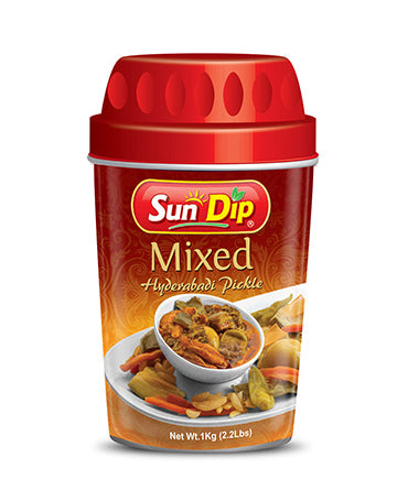 Sundip Hyderabad Mixed Pickle 1kg jar – authentic Hyderabadi mixed achar with tangy vegetables and spices