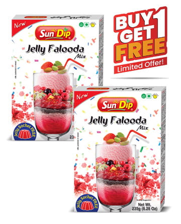 SunDip Jelly Falooda Mix 235g Buy 1 Get 1 Free instant falooda dessert mix with jelly crystals limited time promotional offer.