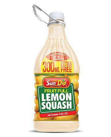 Sun Dip Fruit-Full Lemon Squash 3.3L Bottle (3L + 300ml Free) Lemon Drink Concentrate