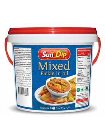 Sun Dip mixed pickle in oil 4kg bucket spicy tangy achar bulk pack Pakistan