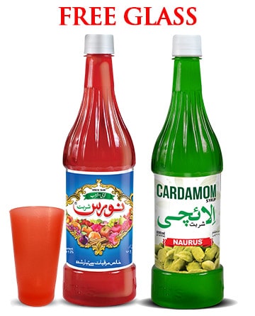 Naurus Red Syrup and Cardamom Syrup Bundle with Free Glass