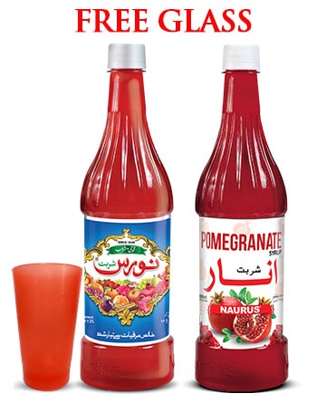 Naurus Red Syrup and Pomegranate Syrup Bundle with Free Glass