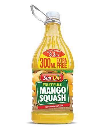 Sun Dip Fruit-Full Mango Squash 3 Liter Bottle with 300ml Extra Free – Refreshing Mango Drink